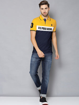 U.S Polo Assn. P.Q Half Sleeve Polo Shirt For Men-Yellow with White & Navy-BE886/BR13129