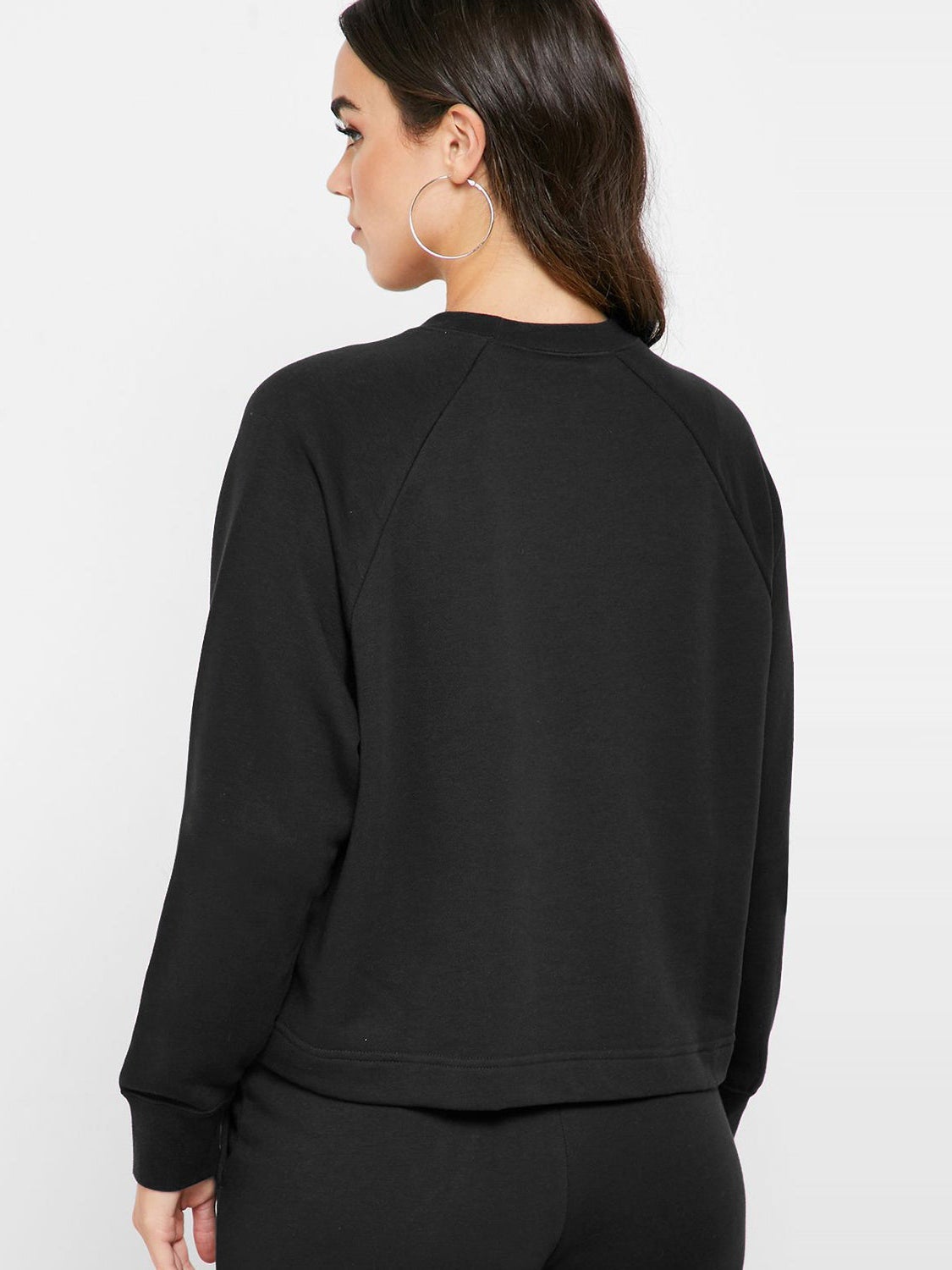 NK Terry Fleece Side Lace Up Sweatshirt For Women-Black-RT883