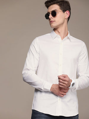 Oxen Nexoluce Premium Slim Fit Casual Shirt For Men-White With Allover Slef Texture-SP6691