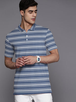 Louis Vicaci Single Jersey Polo Shirt For Men-Blue with White Allover Stripe-BR712