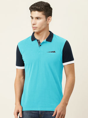 Summer Polo Shirt For Men-Cyan Blue & Navy-RT750