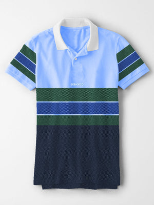 DCSHOESCO P.Q Half Sleeve Polo For Men-Sky with Striped-RT802