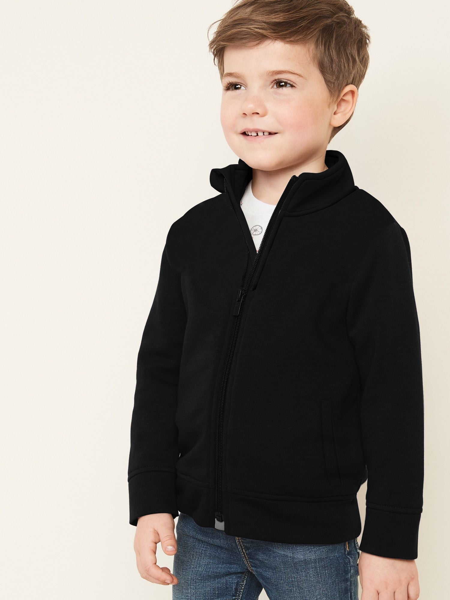 Next Fleece Zipper Mock Neck Jacket For Kids-Black-RT701