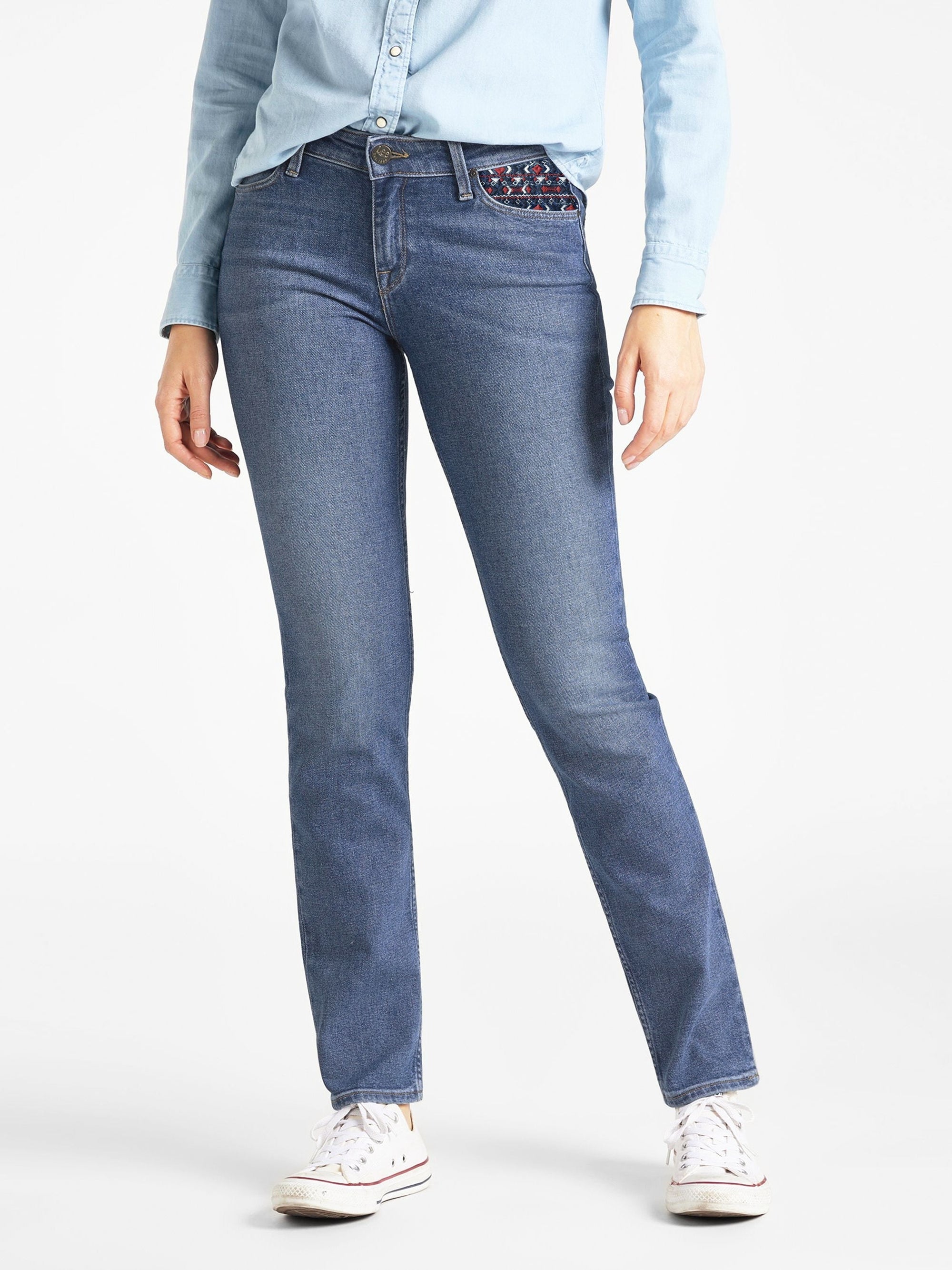 Straight Fit Boot Cut Non Stretch Denim For Ladies-Blue Wash-BR155