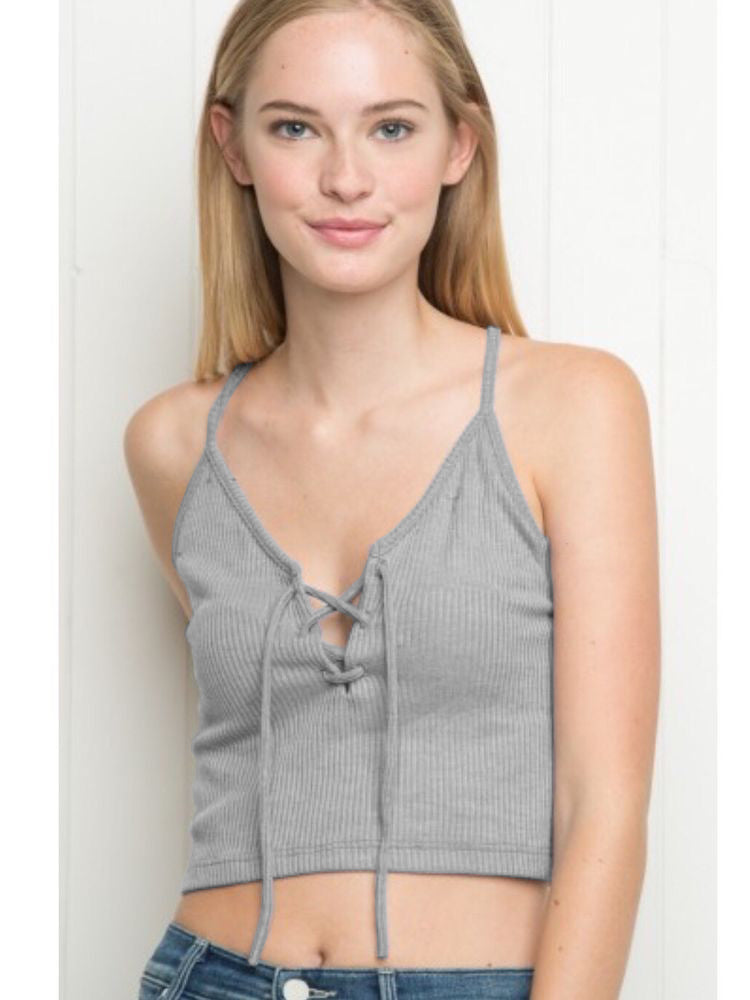 Brandy Melville cropped ribbed Laced Up Bethany tank top For Ladies-Grey-RT723