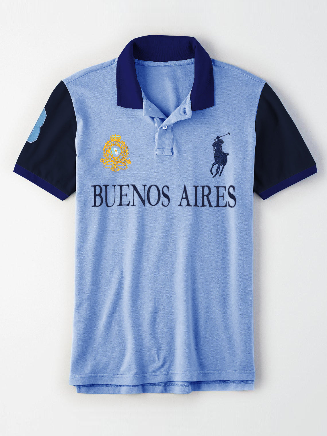 Summer Polo Shirt For Men-Light Blue & Navy-RT780