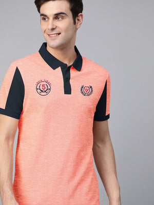 Summer Polo Shirt For Men-Light Orange Melange & Dark Navy-SP6884