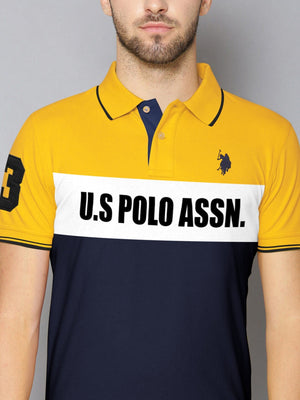 U.S Polo Assn. P.Q Half Sleeve Polo Shirt For Men-Yellow with White & Navy-BE886/BR13129