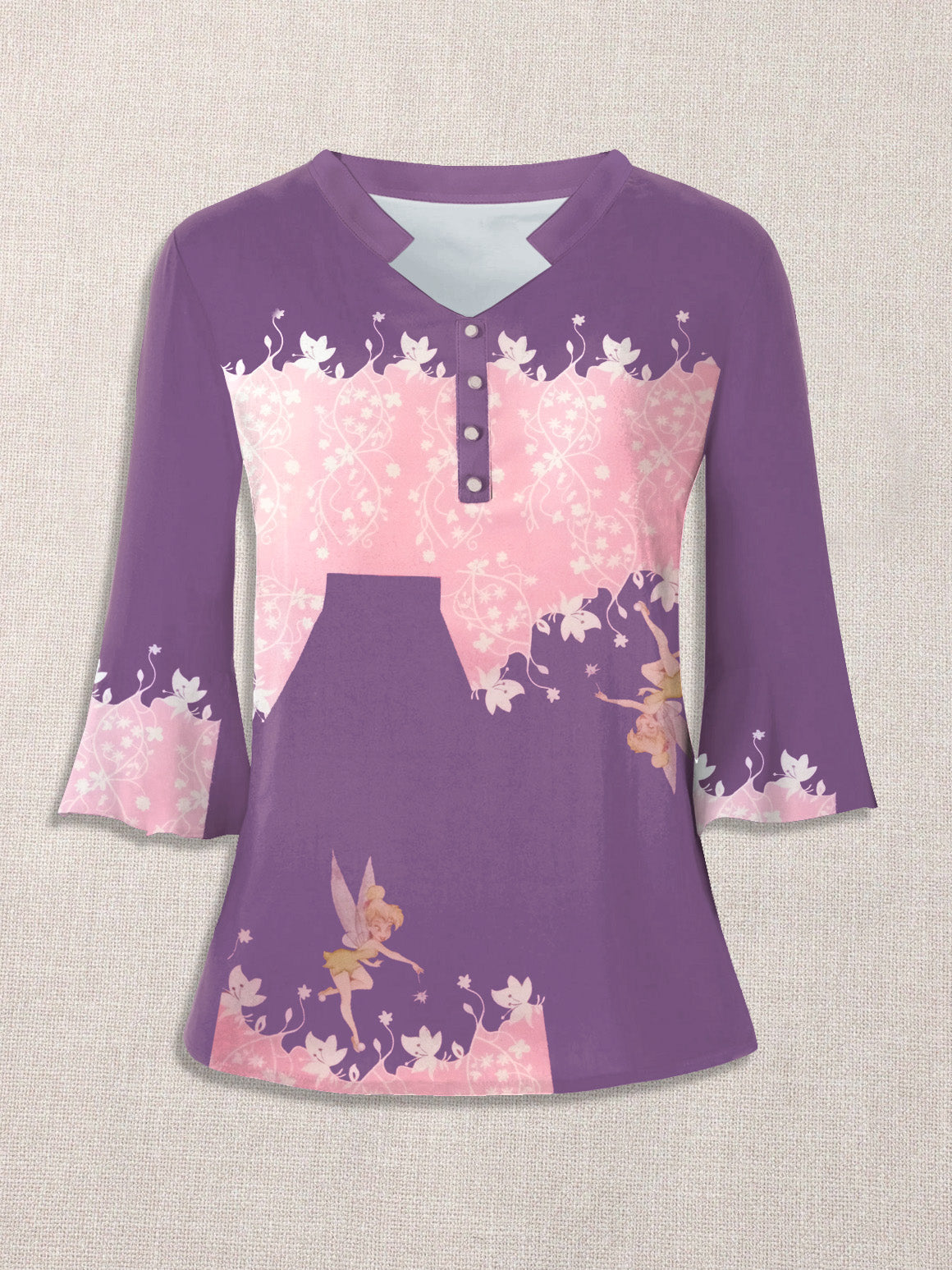 Louis Vicaci Butterfly Sleeve 4 Sided Lycra Ban Top For Ladies-Dark Purple with Fairy Print-BR722