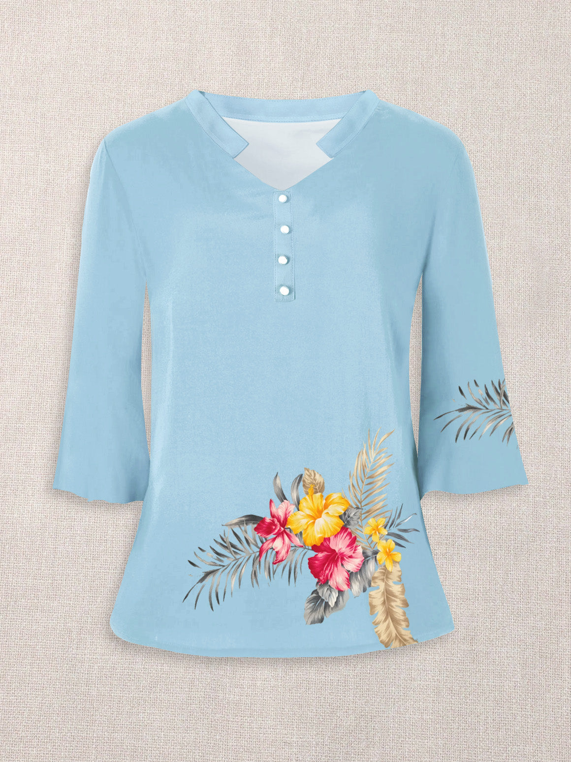 Louis Vicaci Butterfly Sleeve 4 Sided Lycra Ban Top For Ladies-Sky with Flower Print-BR719