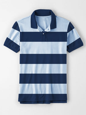 Nxt Stylish Pique Summer Polo For Men-Navy & Sky Stripe-RT782