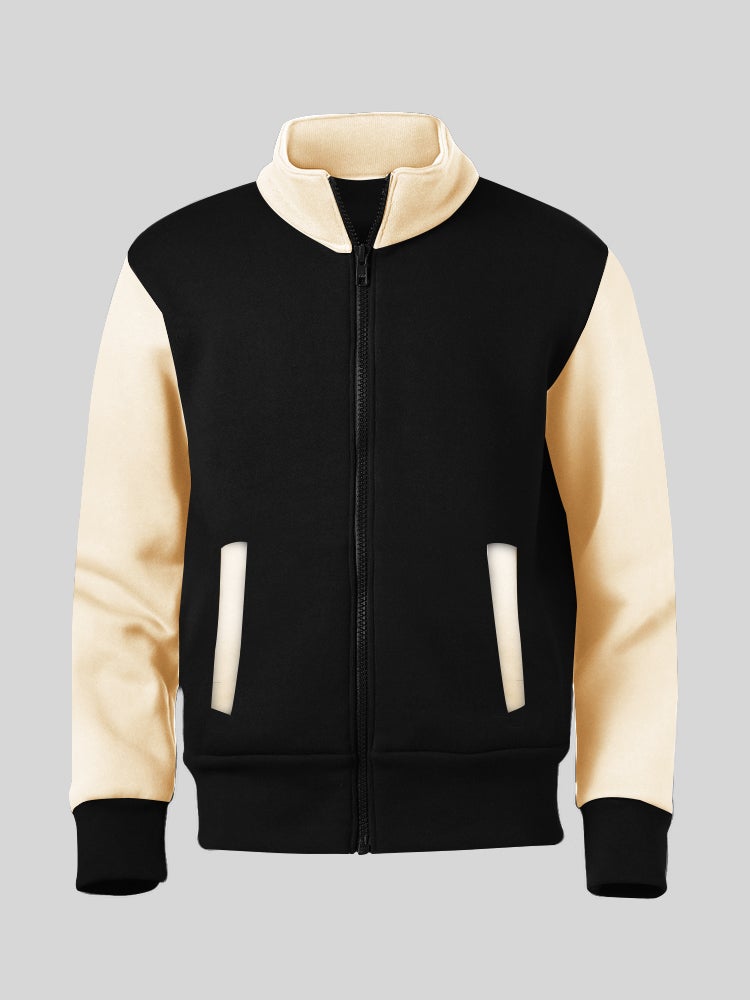 Next Fleece Zipper Mock Neck Jacket For Kids-Black & Skin-SP6177
