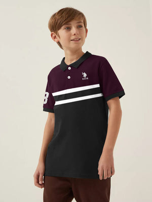 USPA Half Sleeve P.Q Polo Shirt For Kids-Black & Magenta-RT1970