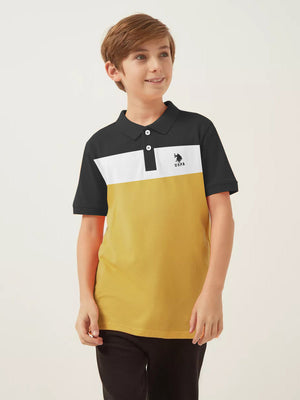 USPA Half Sleeve P.Q Polo Shirt For Kids-Black & Yellow-RT1932