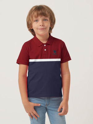 USPA Half Sleeve P.Q Polo Shirt For Kids-Red & Navy-RT1931