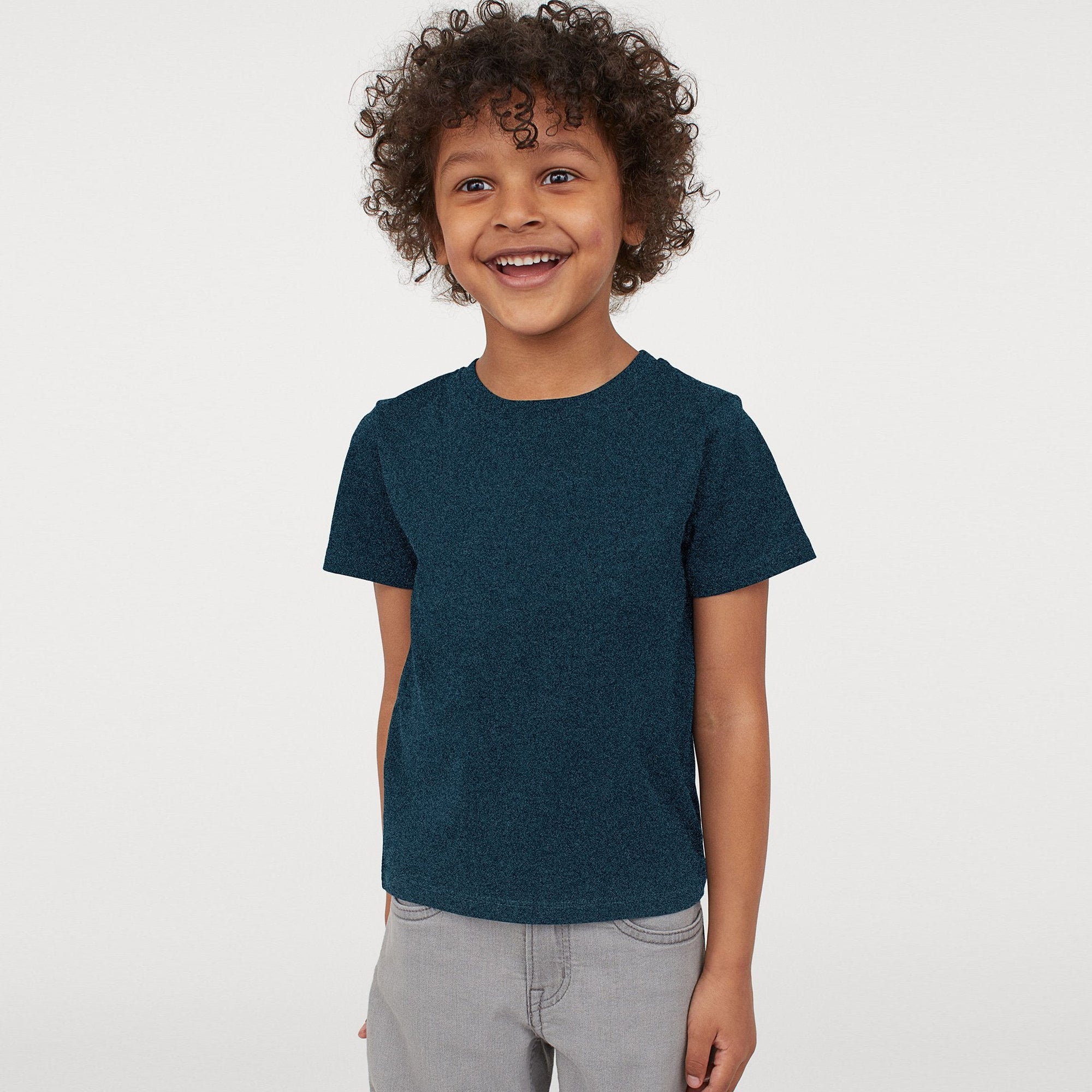 Basic Crew Neck Single Jersey Tee Shirt For Kids-Cyan Blue Melange-NA11577