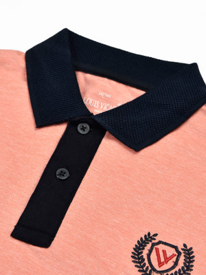 Summer Polo Shirt For Men-Light Orange Melange & Dark Navy-SP6884