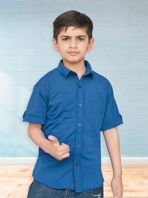 Louis Vicaci Super Stretchy Slim Fit Half Sleeve Lycra Casual Shirt For Kids-Blue-BR550