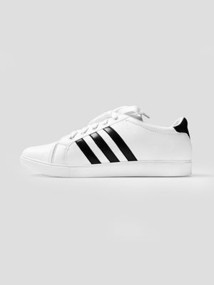 Women Flat Sneakers-White & Black-RT1217