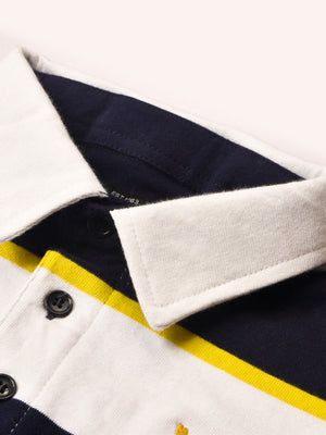 Louis Vicaci Long Sleeve Polo Shirt For Men-White & Navy Stripe-RT1867/BE53