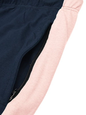 Summer Single Jersey Slim Fit Trouser For Men-Navy With Baby Pink Stripes-SP133/RT107