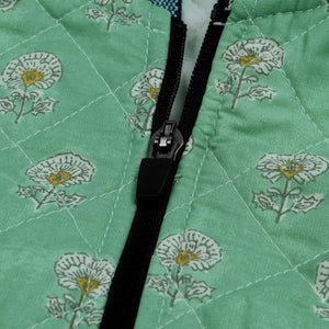 Quilted Zipper Baseball Jacket For Kids-Green Allover Print-NA12807