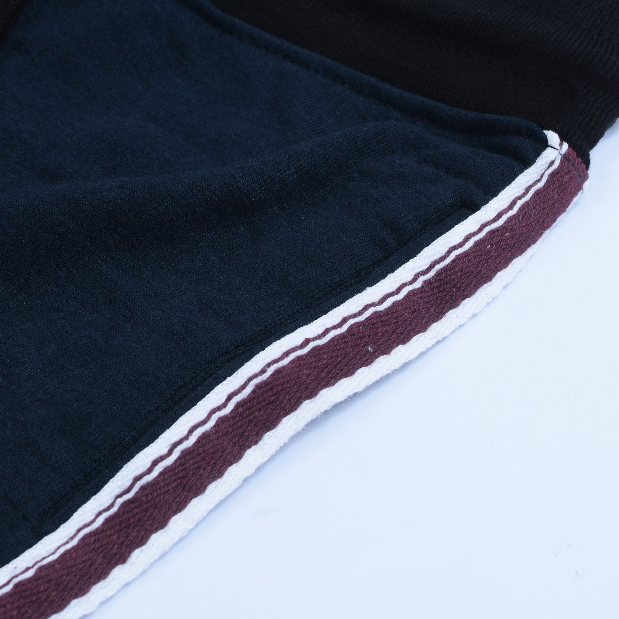 Red Pearl Slim Fit Jogger Trouser For Kids-Cyan Blue Melange With Burgundy & White Stripe-NA12447