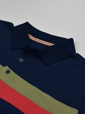 LV Half Sleeve Summer Polo Shirt For Men-Dark Navy With Multi Panel-RT286