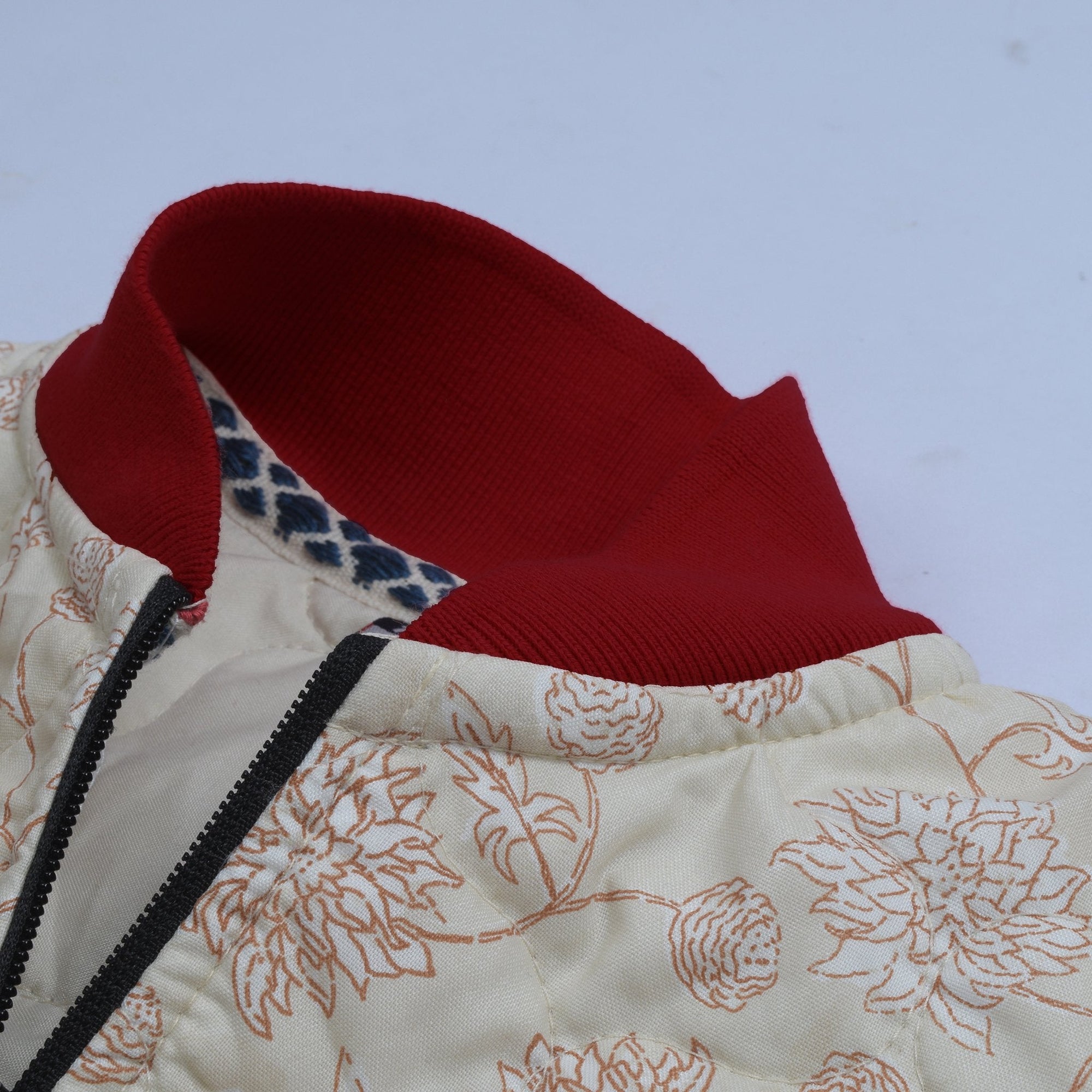 Quilted Zipper Baseball Jacket For Kids-Light Khaki & Allover Print-NA12862