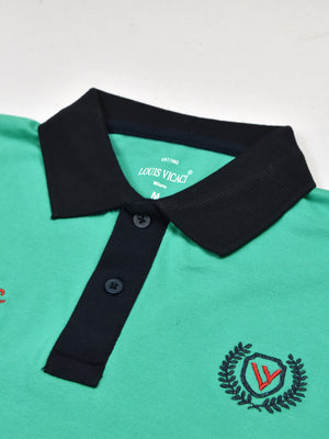 Summer Polo Shirt For Men-Light Cyan Green & Dark Navy-RT14