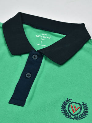 Summer Polo Shirt For Men-Aqua Green & Dark Navy-RT13