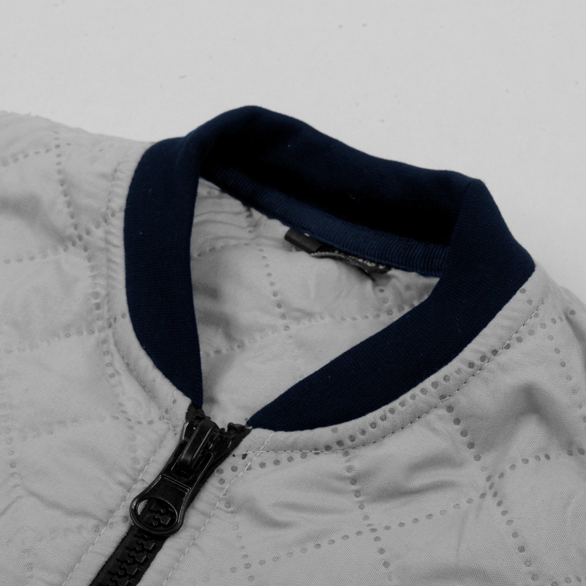 Quilted Zipper Baseball Jacket For Kids-Light Grey With Navy Contrast-NA12119