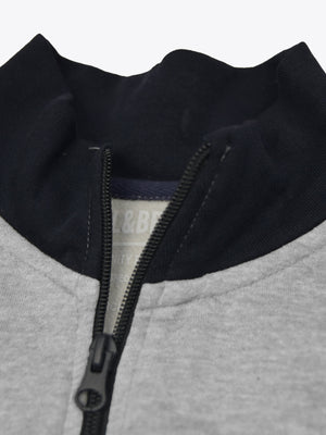 P&B Sleeveless Mock Neck Zipper Jacket For Men-Grey Melange & Navy-BE513/BR1790