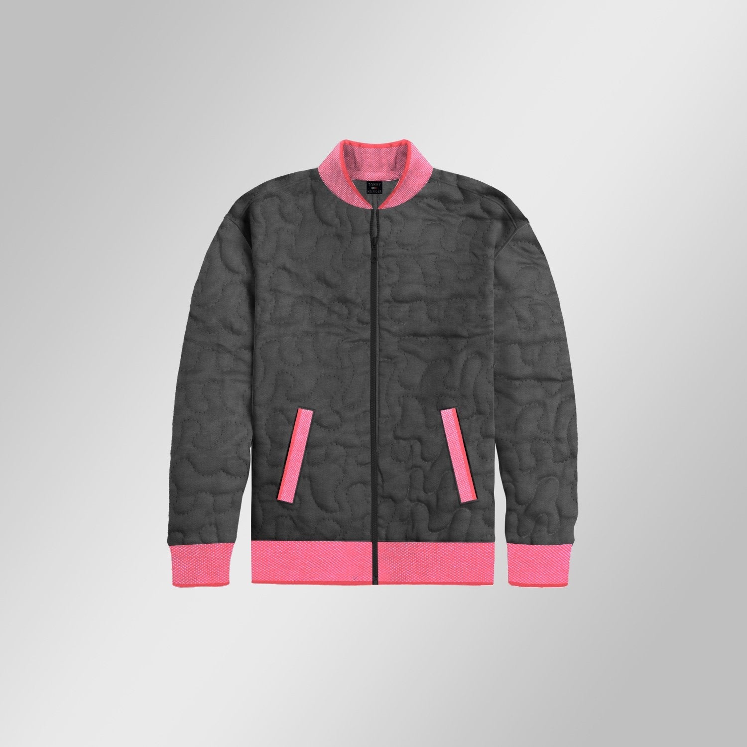 TH Quilted Zipper Baseball Jacket For Kids-Dark Grey-NA12800