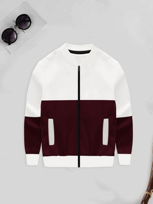 Next Zipper Baseball Jacket For Kids-White with Maroon-BE15161