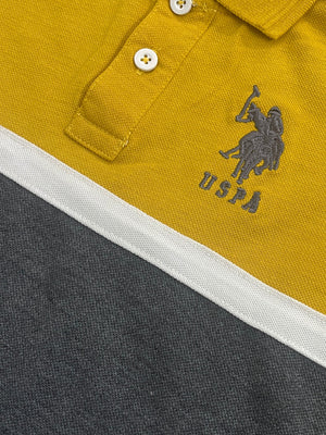 USPA Half Sleeve P.Q Polo Shirt For Kids-Yellow & Charcoal-RT1934
