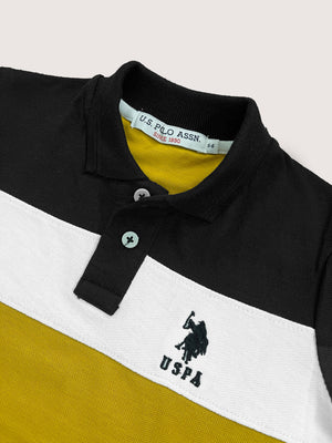 USPA Half Sleeve P.Q Polo Shirt For Kids-Black & Yellow-RT1932