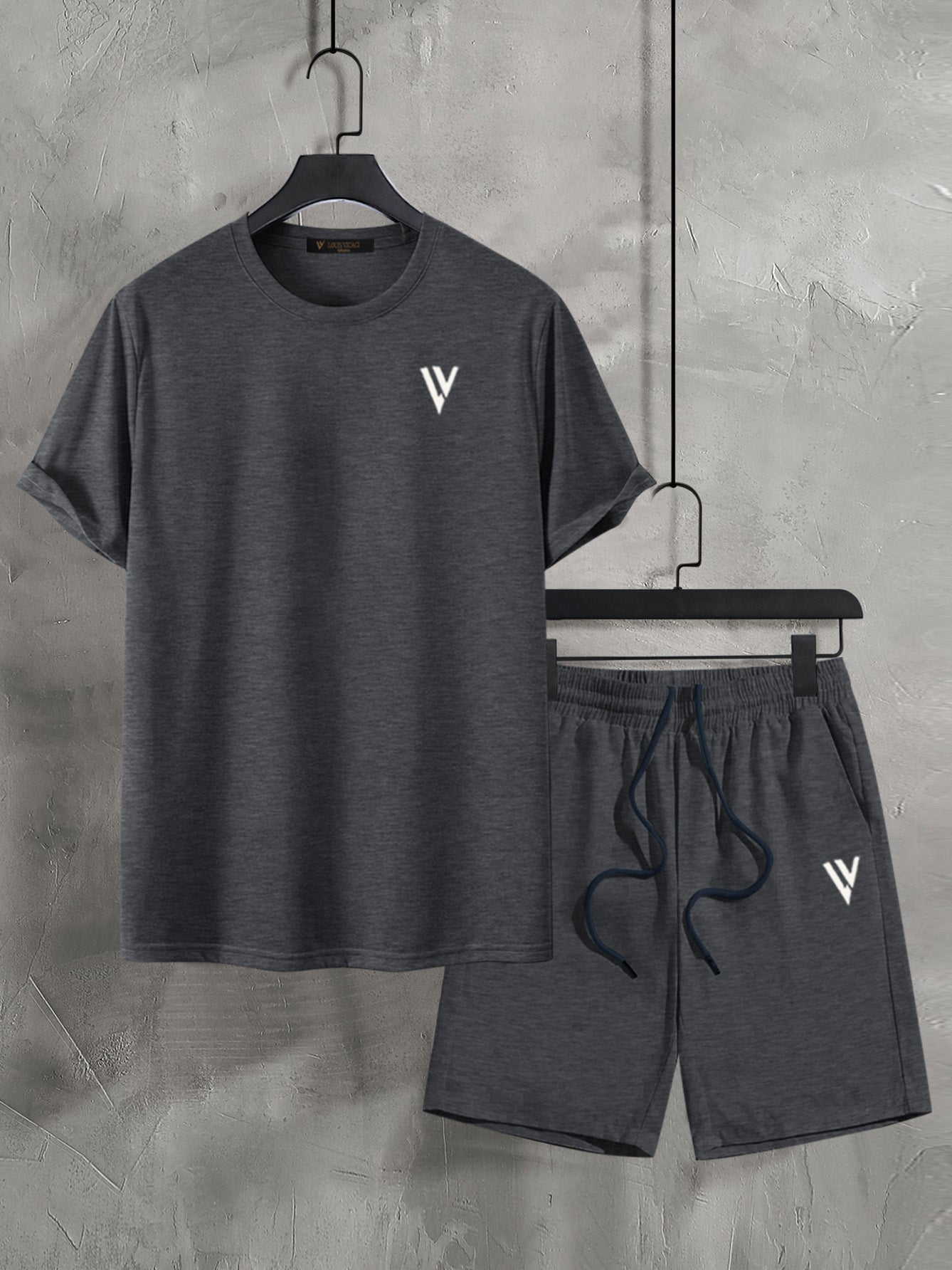 Summer Fashion T-Shirt & Lounge Short Suit For Men-Charcoal Melange-BR682