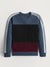 Premium Quality Crew Neck Fleece Sweatshirt For Men-Blue Melange With White Stripes-RT1767