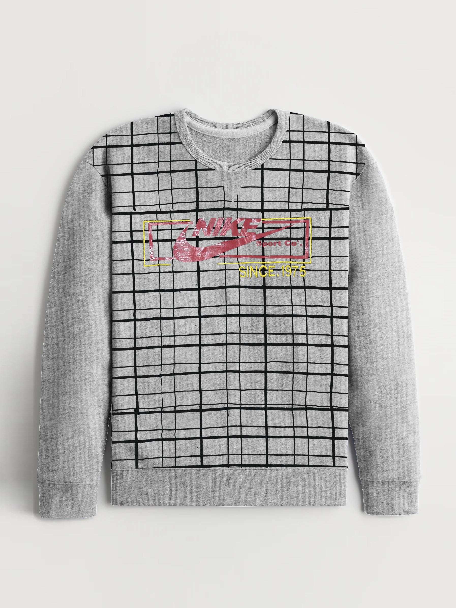 Premium Crew Neck Terry Fleece Sweatshirt For Men-Grey Melange-RT1884