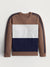 Premium Quality Crew Neck Fleece Sweatshirt For Men-Dark Brown With Navy Stripes-RT1677