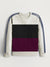 Premium Quality Crew Neck Fleece Sweatshirt For Men-Off White Melange With Navy Stripes-RT1779