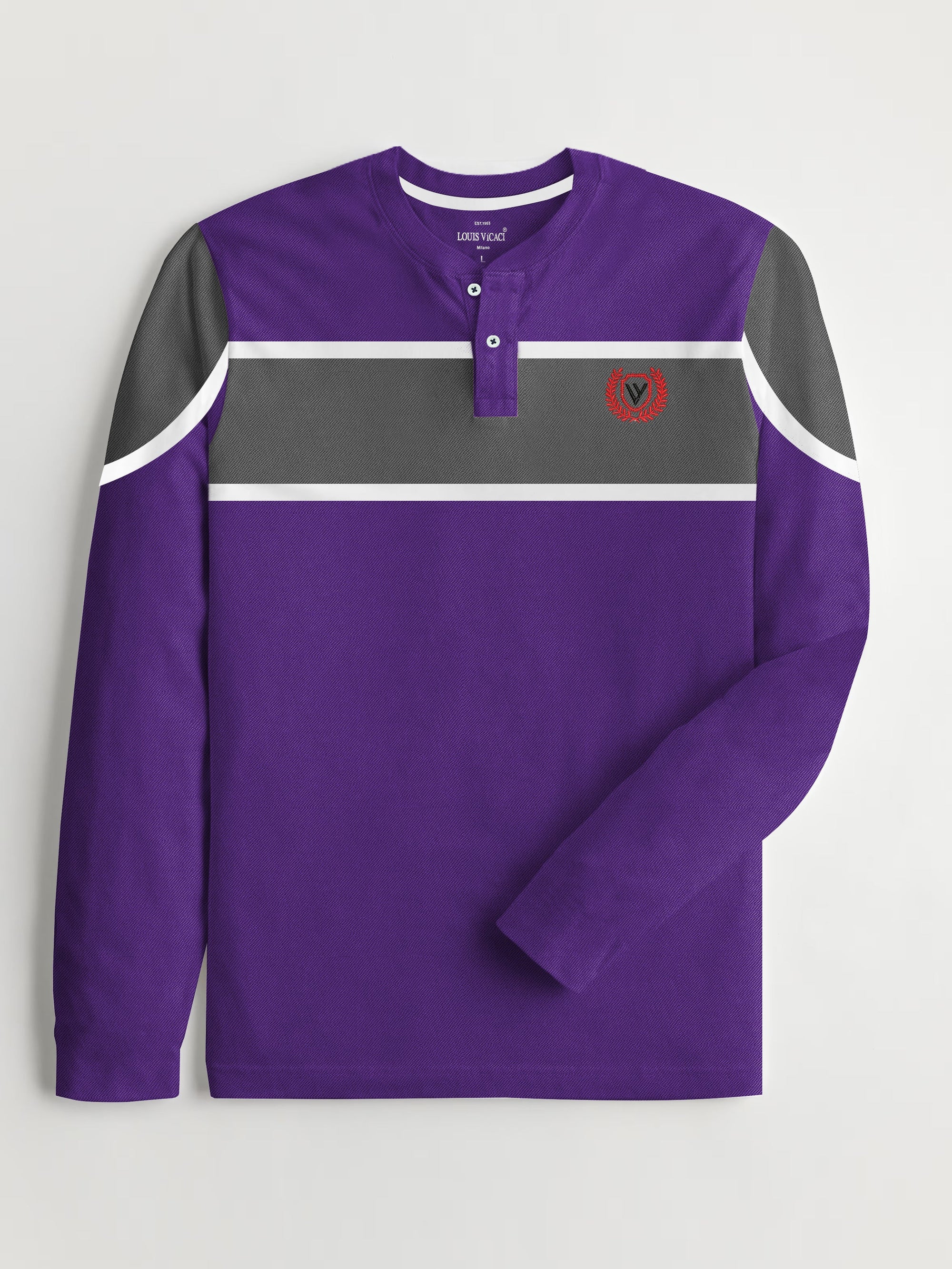 Louis Vicaci P.Q Long Sleeve Henley Shirt For Men-Purple-RT1726