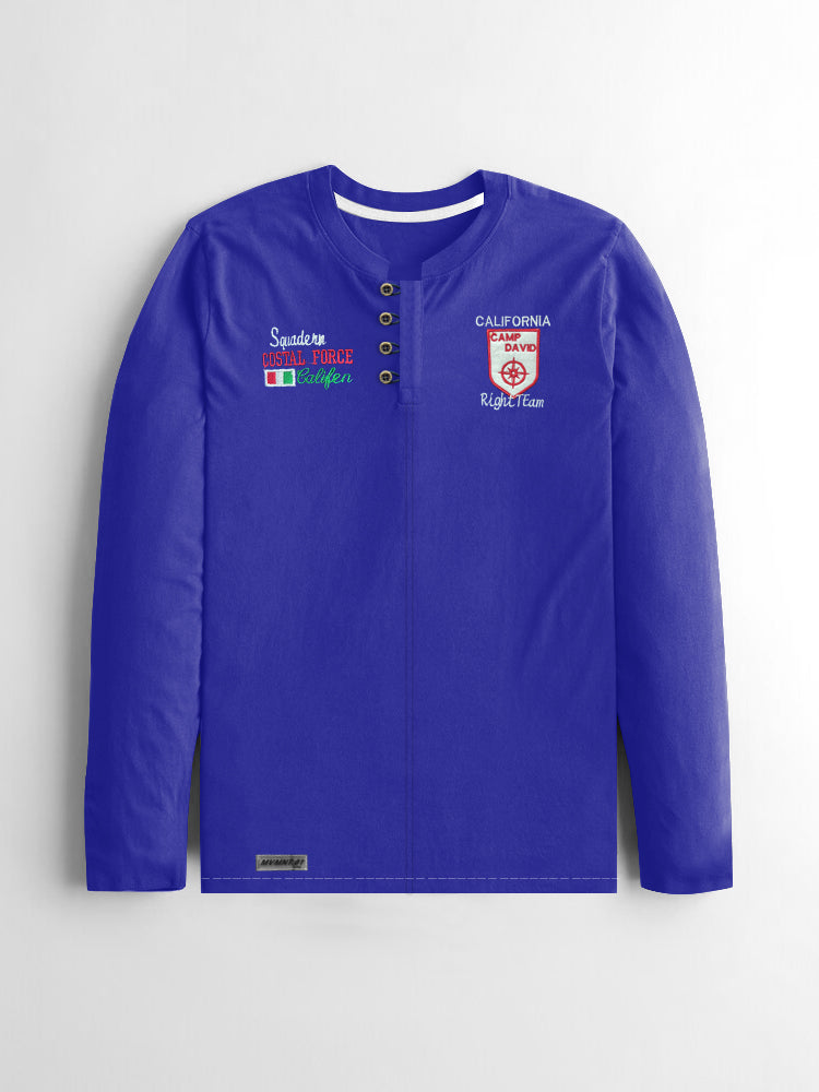 Polo Team Henley Long Sleeve Tee Shirt For Men-Royal Blue-RT326