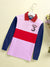 Champion Single Jersey Long Sleeve Polo Shirt For Kids-Pink with Red & Navy Panels-BE43
