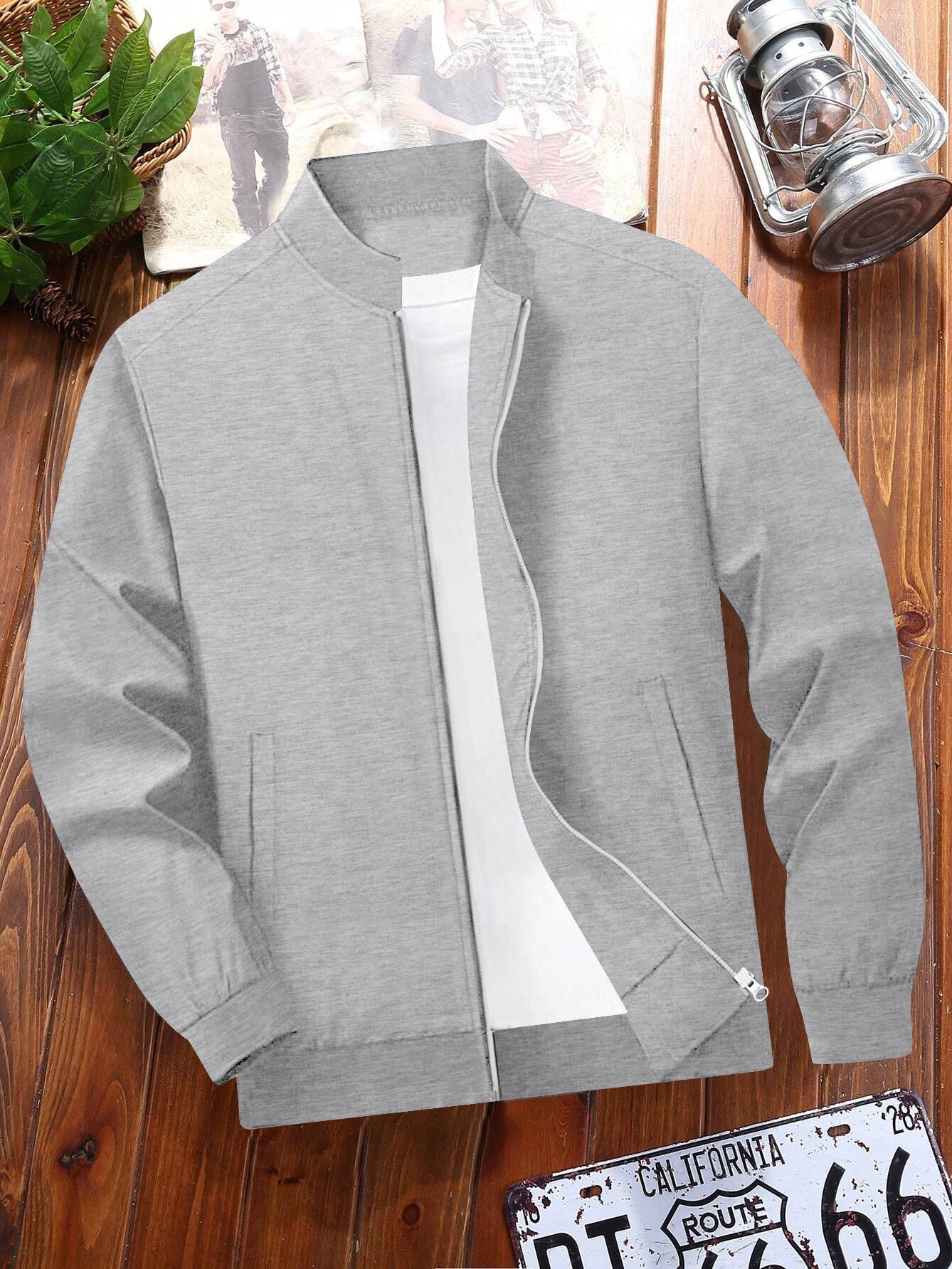 Louis Vicaci Fleece Stylish Zipper Mock Neck For Men-Grey Melange-BR822