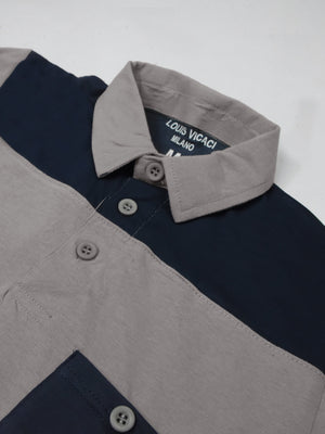 Louis Vicaci Long Sleeve Polo For Men-Grey & Dark Navy-BE62/BR886