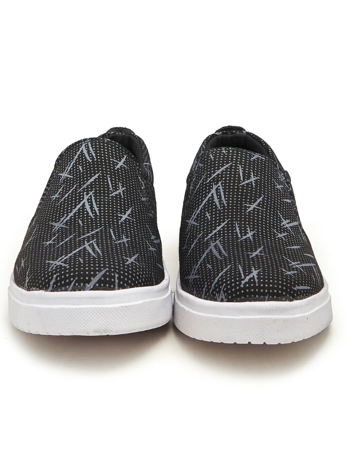 Men's Casual Slip On Snakers-Black With Grey Print-SP5682