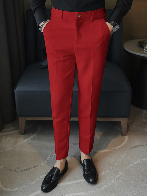 Louis Vicaci Super Stretchy Slim Fit Lycra Pent For Men-Red-BR438