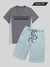 Summer Fashion T-Shirt & Lounge Short Suit For Men-Dark Grey with Bond Blue Panel-BR615